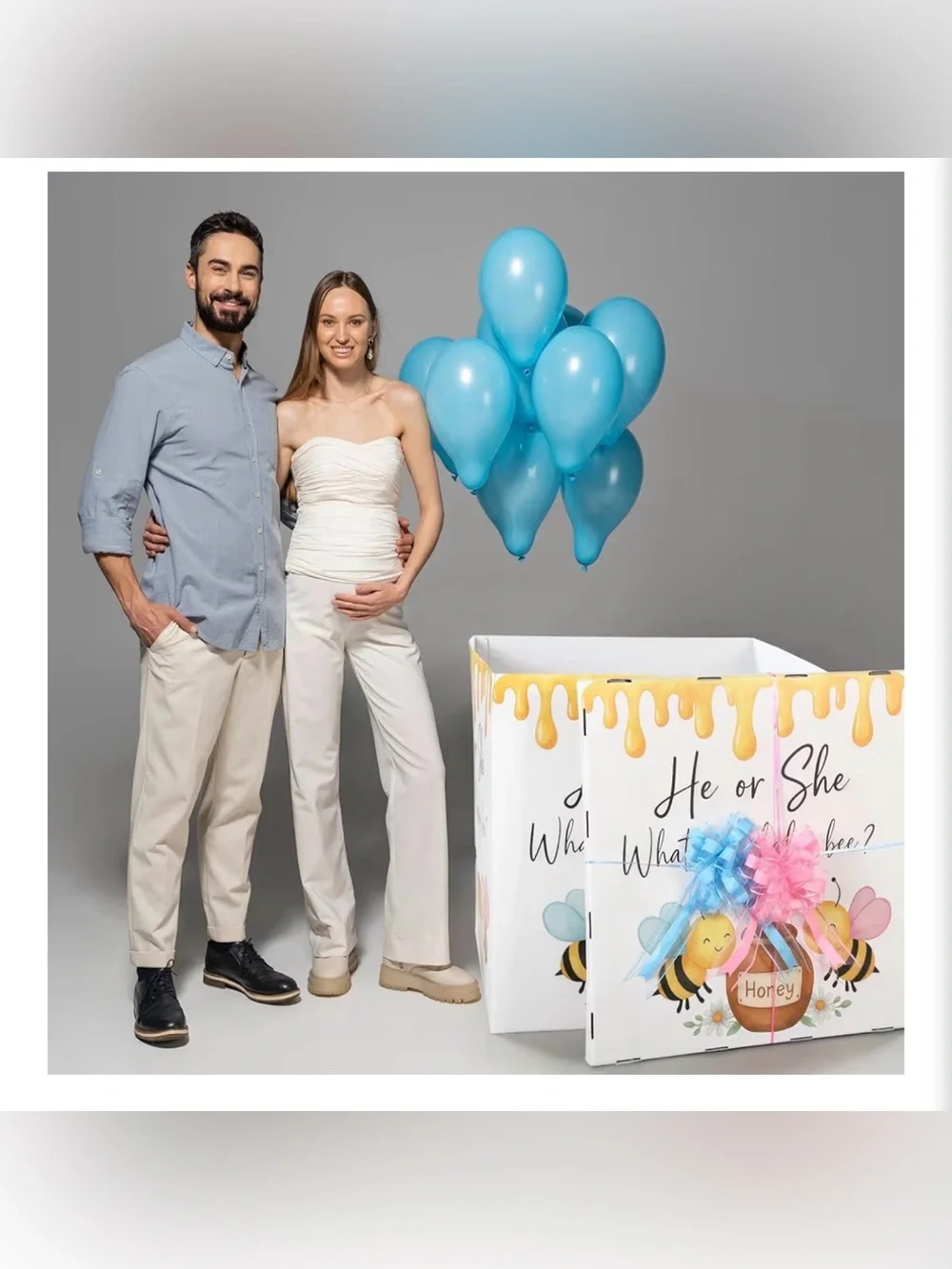 Gender Reveal He or She Honey Bee Surprise Box - Blue & Pink